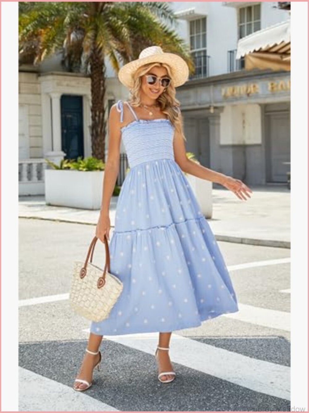 Floral Embroidered Maxi Dress Sleeveless Tie Shoulder Smocked Flowy Boho - Picture 2 of 7